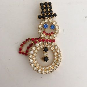 VINTAGE RHINESTONE SNOWMAN BROOCH RETRO